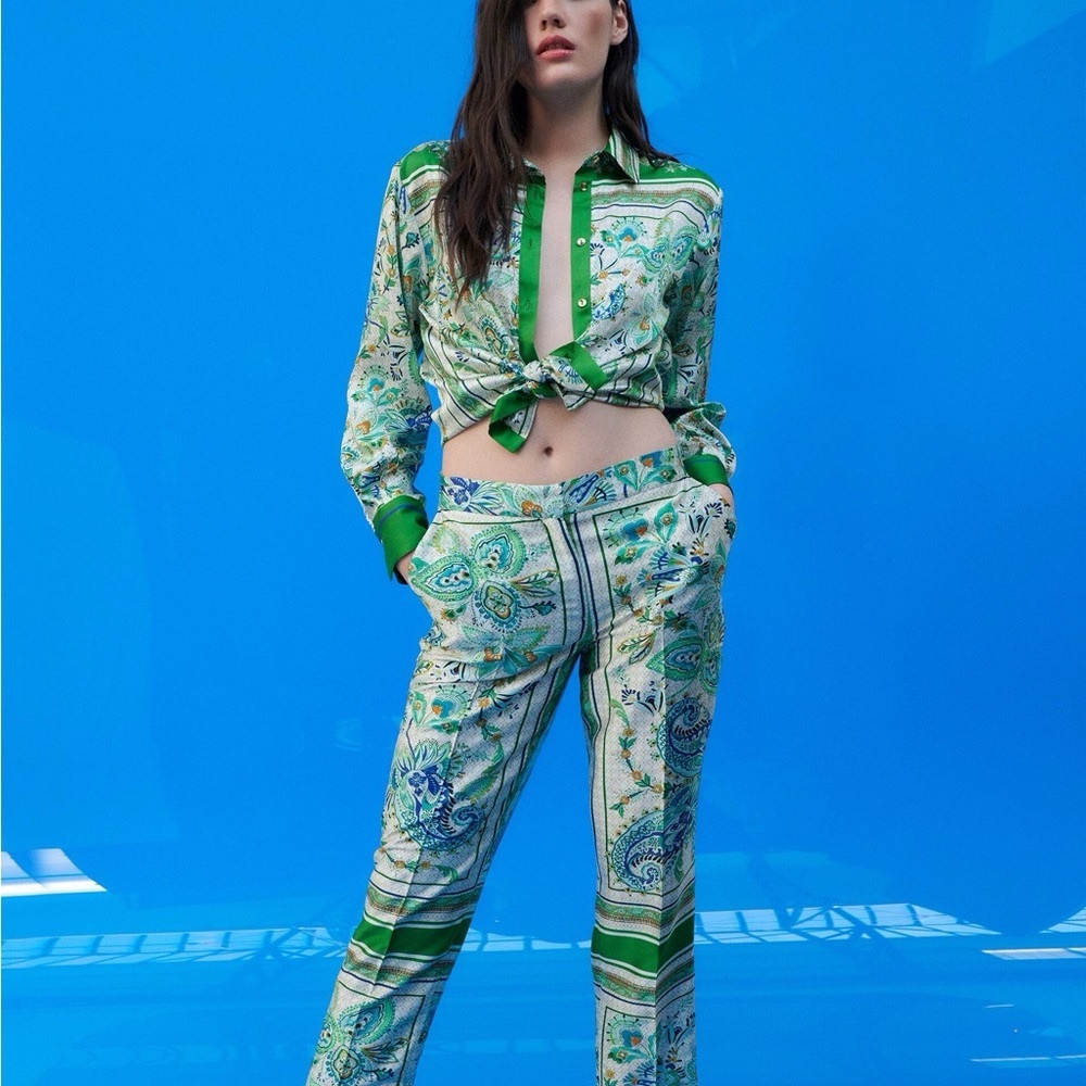 Zara blue and green paisley blouse . Tunic style